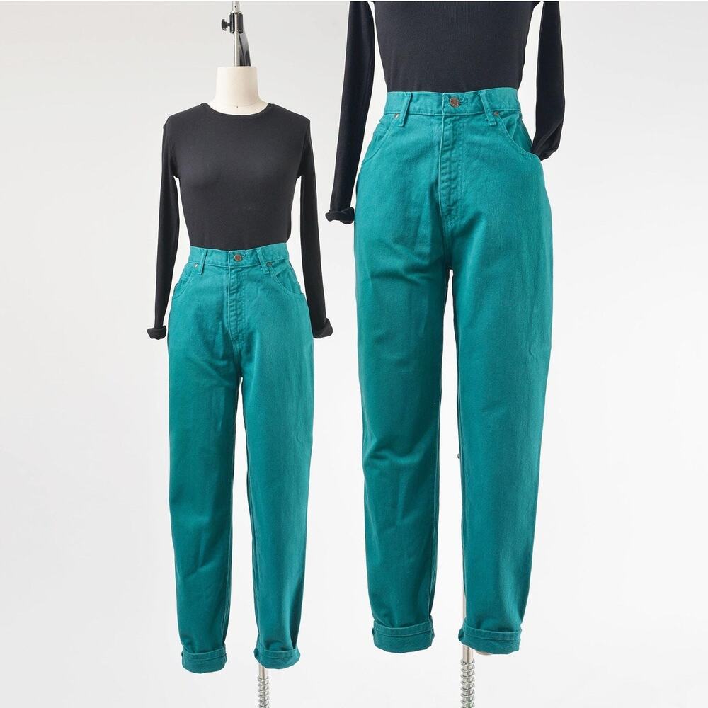 Vintage 90s Teal Green High Waisted Tapered Leg Jeans size M 31